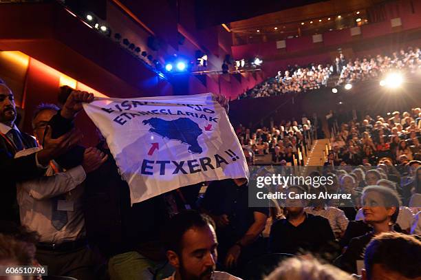 Relatives of prisoners of ETA burst into the stage demanding the departure of sick prisoners prison during the Opening Ceremony of 64 San Sebastian...