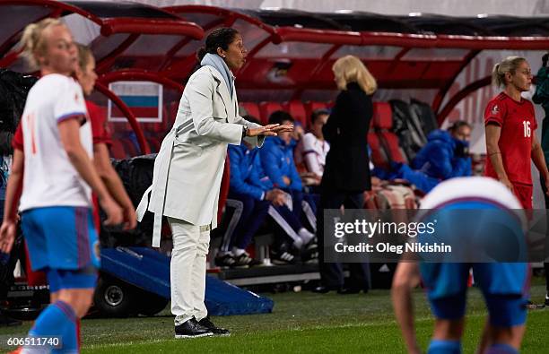 Steffi Jones, head coach of Germany during the UEFA Women's Euro 2017 Qualifier match between Russia and Germany at Arena Khimki on September 16,...