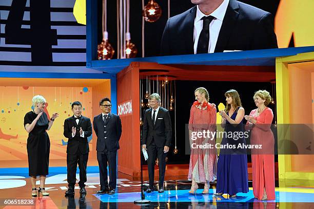 Members of Jury Anahi Berneri, Jia Zhang-ke, Matthew Libatique, Bille August, Nadia Turincev, Bina Daigeler and Esther Garcia attend the opening gala...