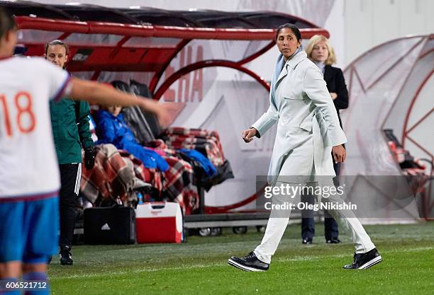 Steffi Jones, head coach of Germany during the UEFA Women's Euro 2017 Qualifier match between Russia and Germany at Arena Khimki on September 16,...