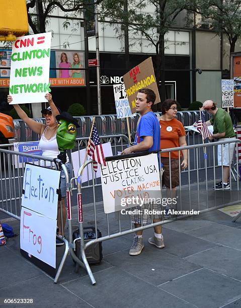 August 27, 2016: U.S. Presidental candidate Bernie Sanders supporters opposed to Hillary Clinton's nomination demonstrate outside NBC News...