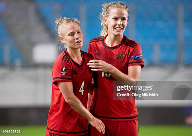 Leonie Maier and Lena Petermann of Germany celebrate the goal during the UEFA Women's Euro 2017 Qualifier match between Russia and Germany at Arena...