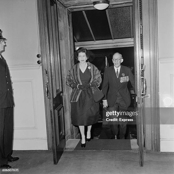 Queen Elizabeth II arrives at the Royal Albert Hall in London for a Remembrance service, November 1960.