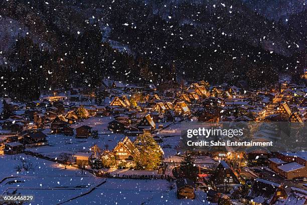 shirakawa-go light up with snow - shirakawa go stock pictures, royalty-free photos & images