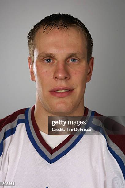 Ville Nieminen of the Colorado Avalanche poses for a portrait during the 2001 NHL Challenge Series at the Globe Arena in Stockholm, Sweden . DIGITAL...