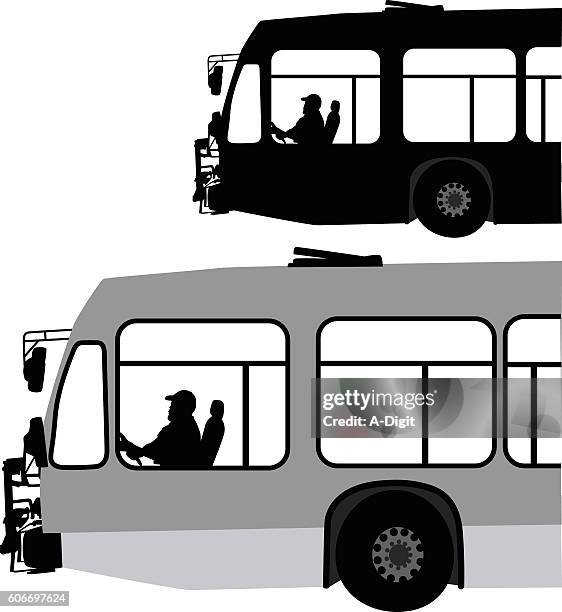 city bus in black and white vector silhouette - bus with bike rack stock illustrations