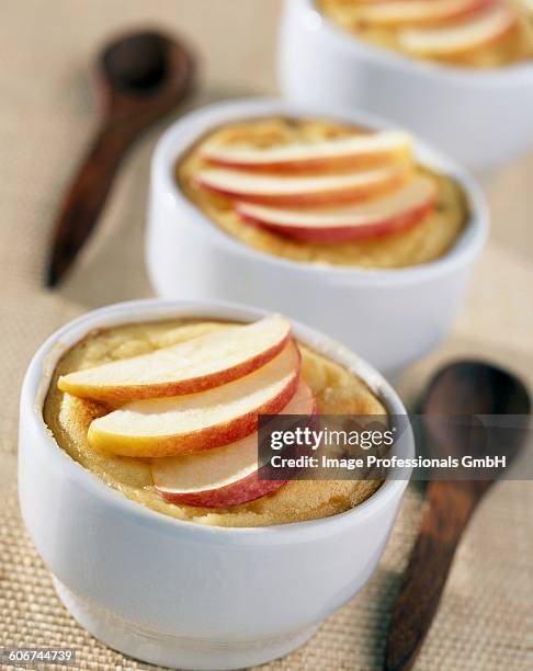 apple and rhum flan - flan stock pictures, royalty-free photos & images