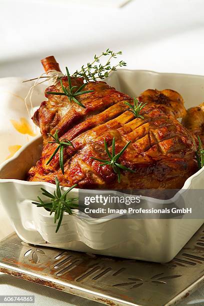 garlic leg of lamb (topic: provence) - easter lamb stock pictures, royalty-free photos & images