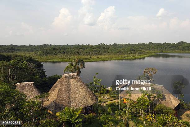 lodge in amazon rainforest - yasuni national park stock pictures, royalty-free photos & images