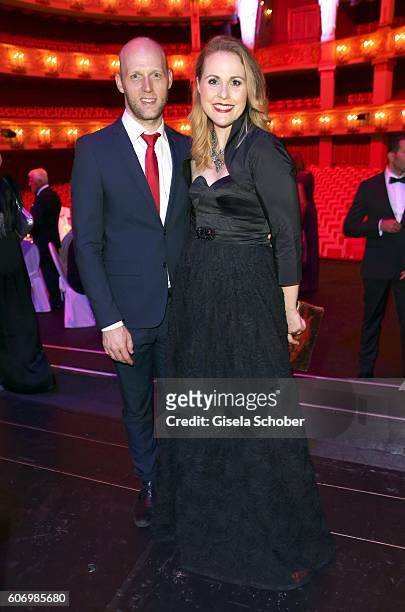 Katherine Olsen and her husband Zack Olsen, sister of Judith Williams, during the traditional Buehnendinner 2016 at Bayerische Staatsoper on...