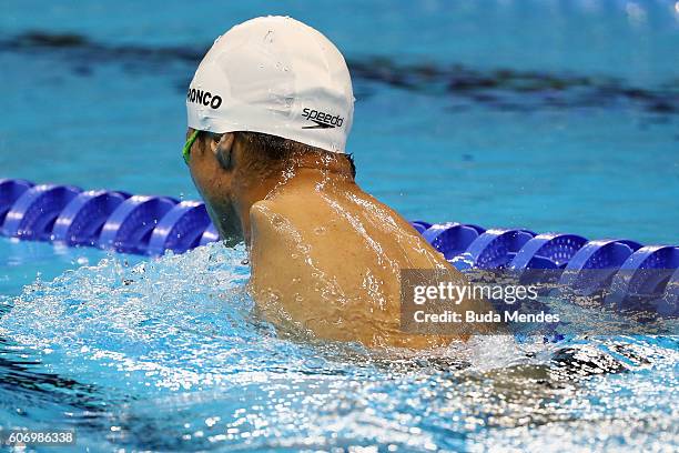 Cristopher Tronco of Mexico competes in the Men's 150m Individual Medley - SM3 Final on day 9 of the Rio 2016 Paralympic Games at the Olympic...