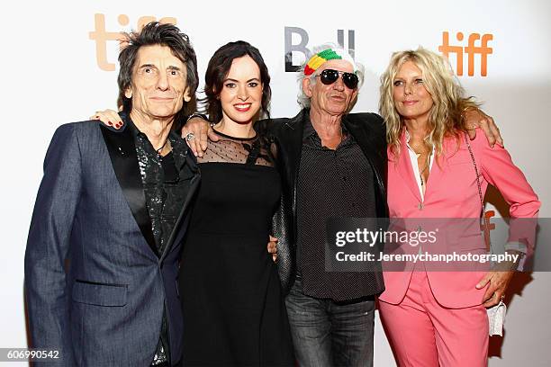 Musician Ronnie Wood, Sally Humphreys, musician Keith Richards, and Patti Hansen attend the "The Rolling Stones Ole Ole Ole!: A Trip Across Latin...