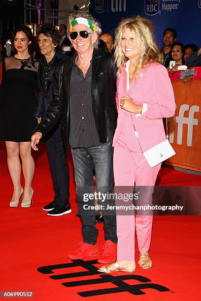 Sally Humphreys, musician Ronnie Wood, musician Keith Richards, and Patti Hansen attend the "The Rolling Stones Ole Ole Ole!: A Trip Across Latin...