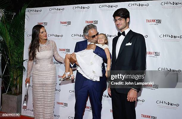 Virginia Bocelli, Veronica Berti and Artist Andrea Bocelli and Amos Bocelli attend World Childhood Foundation USA Thank You Gala 2016 at Cipriani...