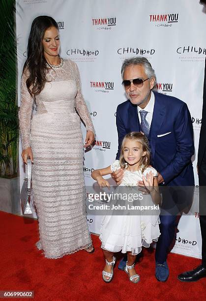 Virginia Bocelli, Veronica Berti and Artist Andrea Bocelli attend World Childhood Foundation USA Thank You Gala 2016 at Cipriani 42nd Street on...