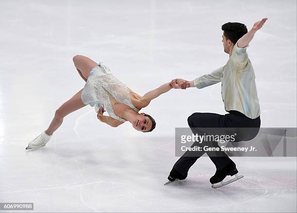 Third place finisher, Alexandria Shaughnessy and James Morgan of the United States compete in the pairs free skate program at the U.S. International...