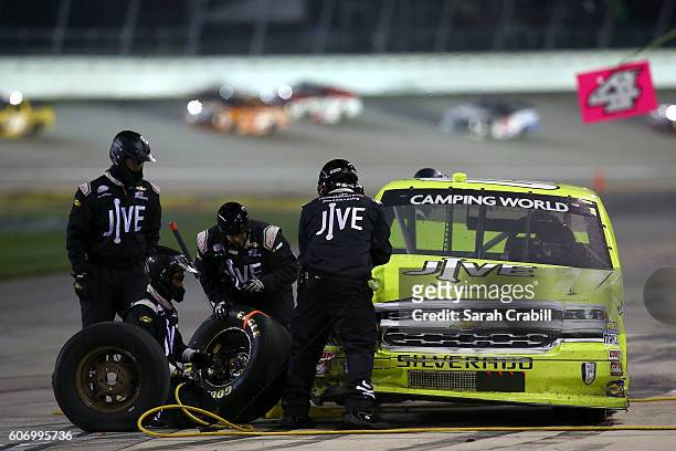 John Wes Townley, driver of the Jive Communications/Zaxbys Chevrolet, pits during the NASCAR Camping World Truck Series American Ethanol E15 225 at...