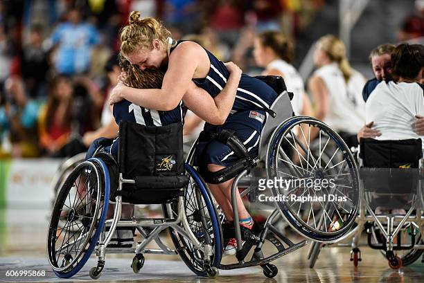 Player of team United States celebrate their victory in the Womens Wheelchair Basketball gold medal match between United States and Germany on day 9...