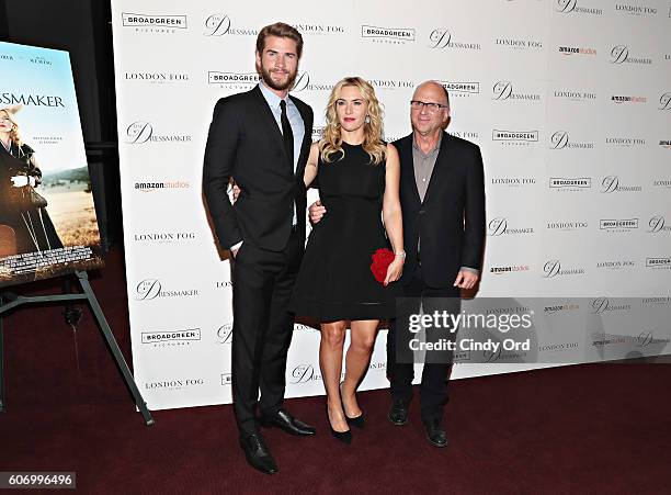 Actors Liam Hemsworth, Kate Winslet and producer Bob Berney attend as London Fog presents a New York special screening of 'The Dressmaker' on...