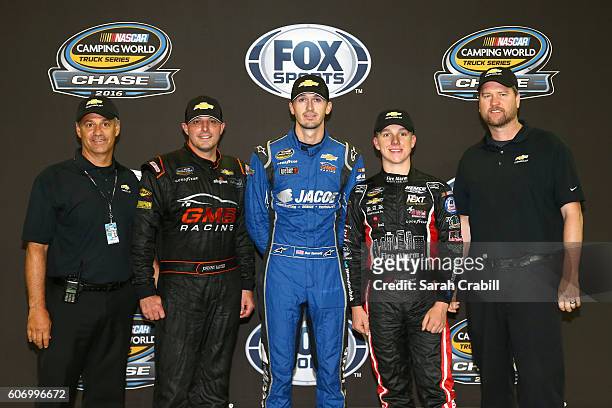 Johnny Sauter, driver of the Alamo Chevrolet, Ben Kennedy, driver of the Weber Chevrolet, John H Nemechek, driver of the TeamTurtle/TeamFoot...