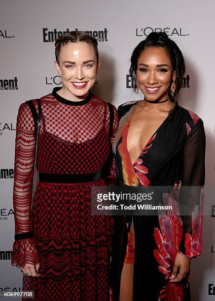 Actresses Caity Lotz and Candice Patton attend the 2016 Entertainment Weekly Pre-Emmy party at Nightingale Plaza on September 16, 2016 in Los...