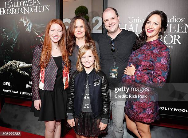 Actors Annalise Basso, Lulu Wilson, Elizabeth Reaser, director Mike Flanagan and actress Kate Siegel attend Universal Studios "Halloween Horror...