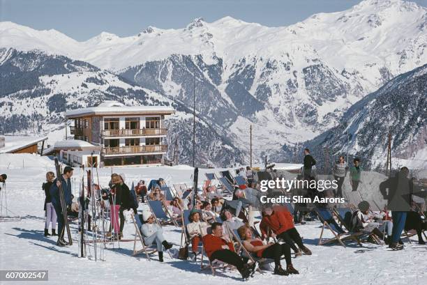 Ski resort in Courchevel in the French Alps, circa 1970.