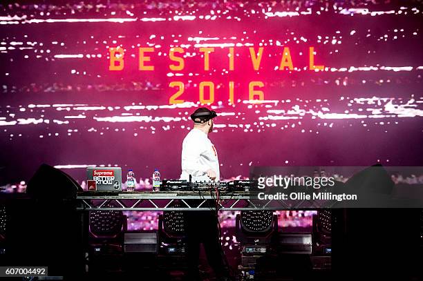 Maximum performs on the mainstage with Skepta during the 2nd day of Bestival 2016 at Robin Hill Country Park on September 10, 2016 in Newport, Isle...