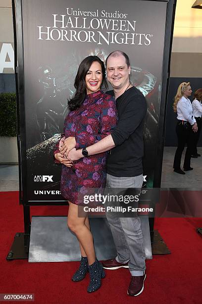 Actress Kate Siegel and director Mike Flanagan attend the opening night celebration of "Halloween Horror Nights" at Universal Studios Hollywood on...