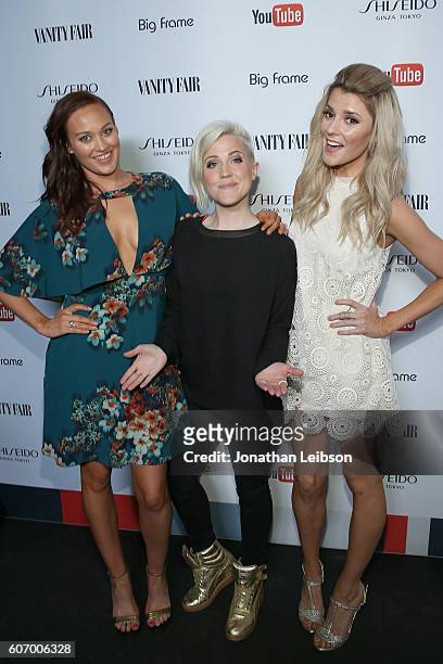 Mamrie Hart, Hannah Hart and Grace Helbig attend the Vanity Fair Celebrates Emmy Weekend with YouTube And Shiseido At Vanity Fair Social Club at...