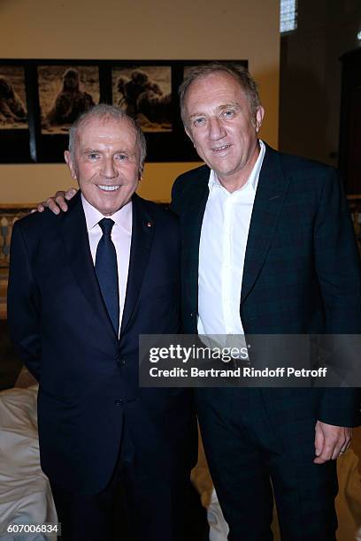 Francois Pinault and his son CEO of Kering Group, Francois-Henri Pinault attend the 4O Rue de Sevres : Preview at the Head Offices of Both Kering and...