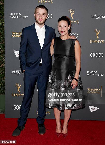 Connor Jessup and Lili Taylor attend the Television Academy reception for Emmy Nominees at Pacific Design Center on September 16, 2016 in West...