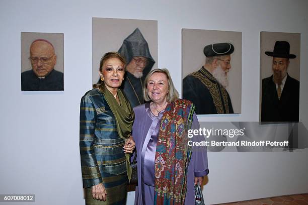 Farah Pahlavi and Maryvonne Pinault attend the 4O Rue de Sevres : Preview at the Head Offices of Both Kering and Balenciaga. Building. The site was...