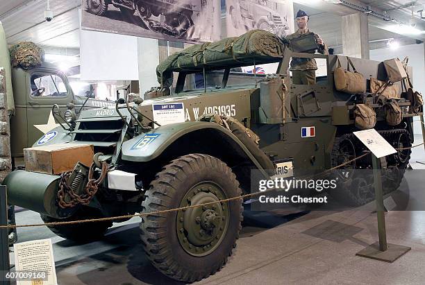 InternatIonal harvester m5 Half-Track from the "Nerrant & fils" collection is displayed during an exhibition at the "Normandy Tank Museum" on...