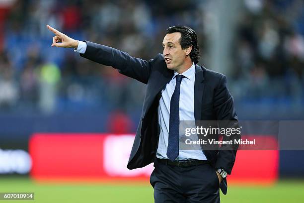 Unai Emery, headcoach of Paris Saint Germain during the Ligue 1 match between SM Caen and Paris Saint Germain at Stade Michel D'Ornano on September...