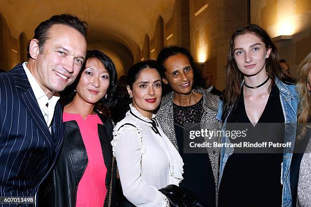 Vincent Perez, Fleur Pellerin, Salma Hayek, Karine Silla and Mathilde Pinault attend the 4O Rue de Sevres : Preview at the Head Offices of Both...