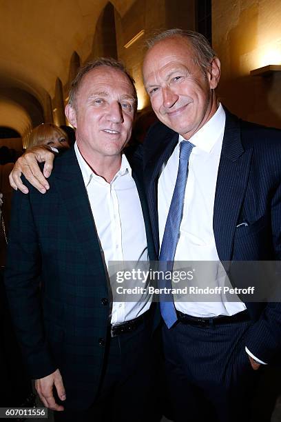 Of Kering Group, Francois-Henri Pinault and Chairman & Chief Executive Officer of L'Oreal, Jean-Paul Agon attend the 4O Rue de Sevres : Preview at...