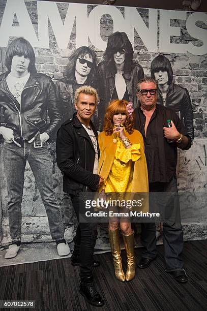 Musician Billy Idol, Linda Ramone, and musician Steve Jones attend 'Hey! Ho! Let's Go: Celebrating 40 Years Of The Ramones' at The GRAMMY Museum on...