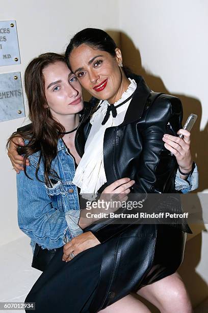 Mathilde Pinault and actress Salma Hayek attend the 4O Rue de Sevres : Preview at the Head Offices of Both Kering and Balenciaga. Building. The site...