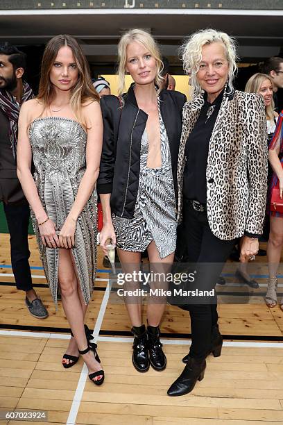 Models Alicia Rountree, guest and photographer Ellen von Unwerth attend the Julien Macdonald show during London Fashion Week Spring/Summer...