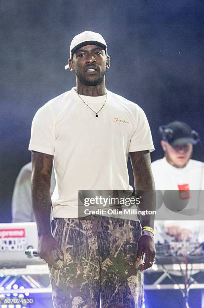 Skepta performs on the mainstage with DJ Maximum during the 2nd day of Bestival 2016 at Robin Hill Country Park on September 10, 2016 in Newport,...