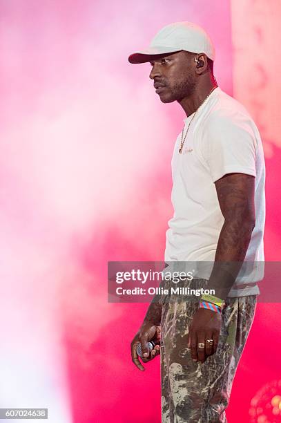 Skepta performs on the mainstage during the 2nd day of Bestival 2016 at Robin Hill Country Park on September 10, 2016 in Newport, Isle of Wight.