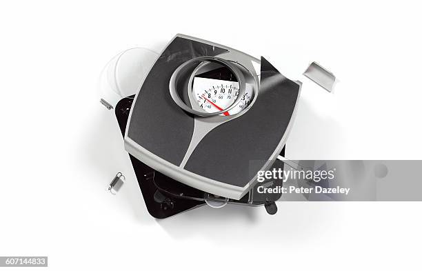 smashed bathroom scales - broken scale stock pictures, royalty-free photos & images