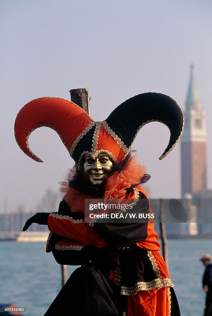 Costume with double-pointed hat, Venice carnival, Veneto, Italy