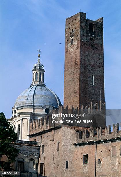 Dome of the Basilica of St Andrew and Torre della Gabbia Mantua , Lombardy, Italy.