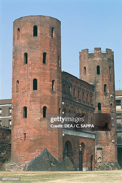 Porta Palatina, ancient Roman gate, Turin, Piedmont, Italy. Roman civilisation, 1st century AD.