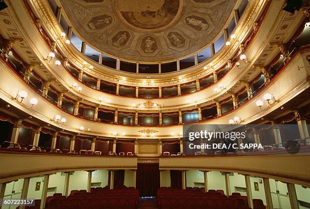 Interior of Giuseppe Giacosa Theatre Ivrea, Piedmont. Italy, 19th century.
