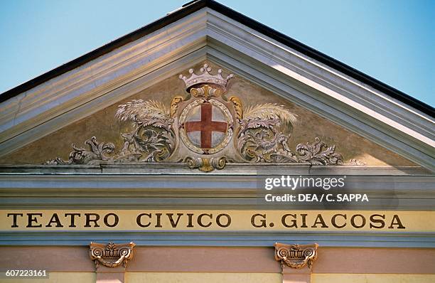 Giuseppe Giacosa Theatre tympanum Ivrea, Piedmont. Italy, 19th century.