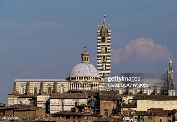 View of Siena cathedral or Metropolitan cathedral of St Mary of the Assumption, Siena , Tuscany. Italy, 13th-14th century.