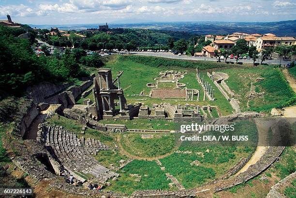 View of the Roman theatre in Volterra, Tuscany, Italy. Roman civilisation, 1st century BC-1st century AD.